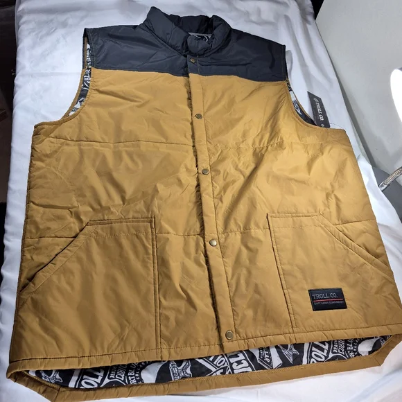 NWT Troll Co. Men's Redford Snap-Front Graphic Lined Vest Black/Saddle 3XL Moto - Picture 5 of 12
